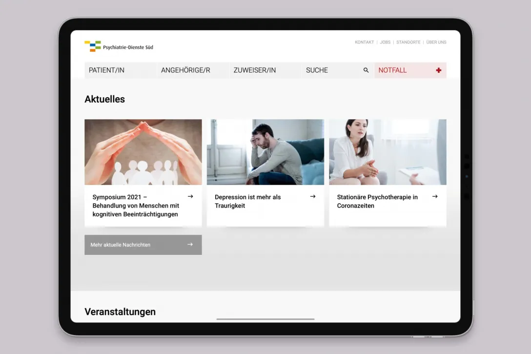 Website Psychiatrie-Dienste Süd auf Tablet
