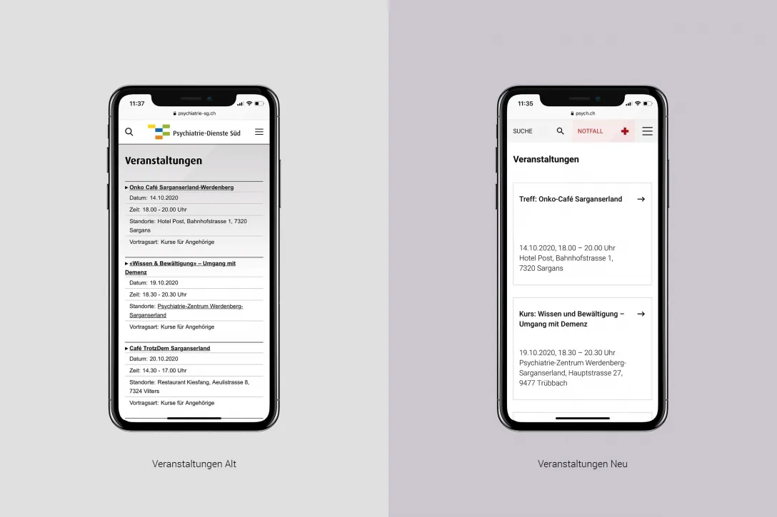 Design-Vergleich der Veranstaltungen, Grafisch reduzierte Bedienelemente