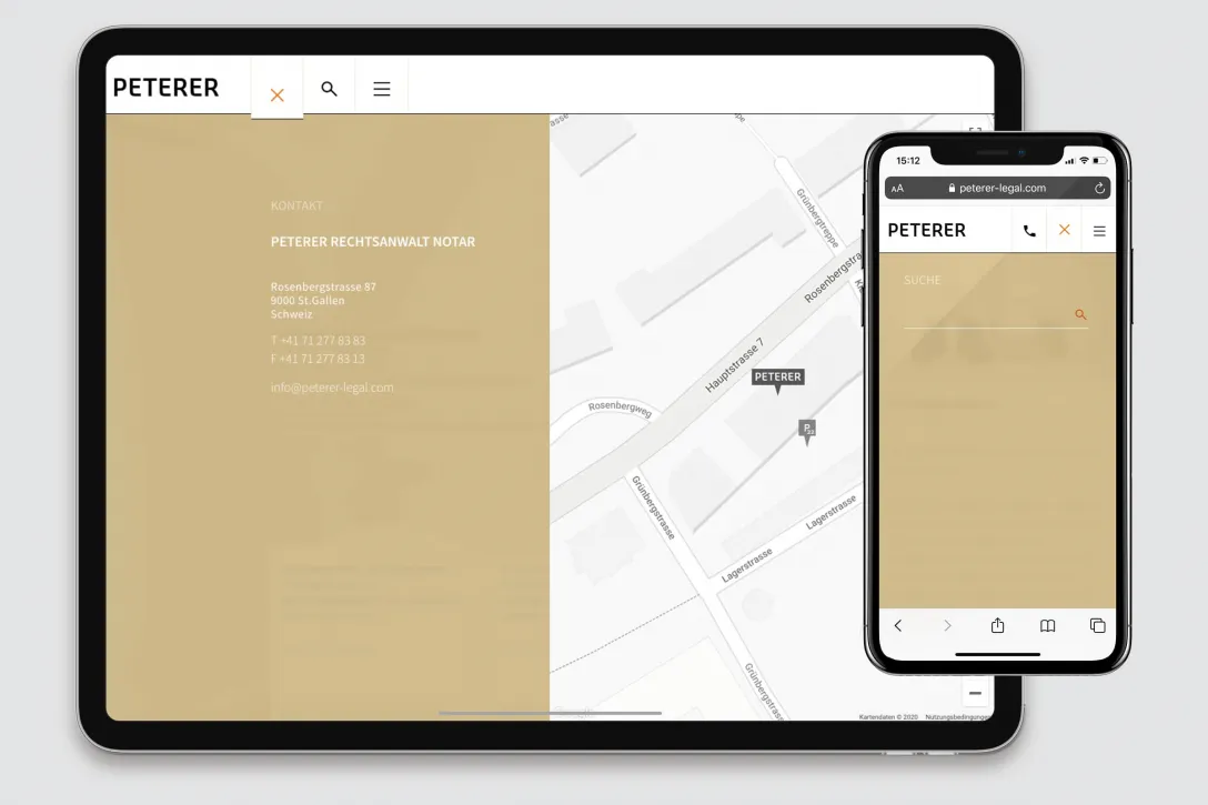 Kontaktseite, Onsite-Suche, Karte, Routenplaner, Interfacedesign, Webdesign, Konzept, Umsetzung, Programmierung