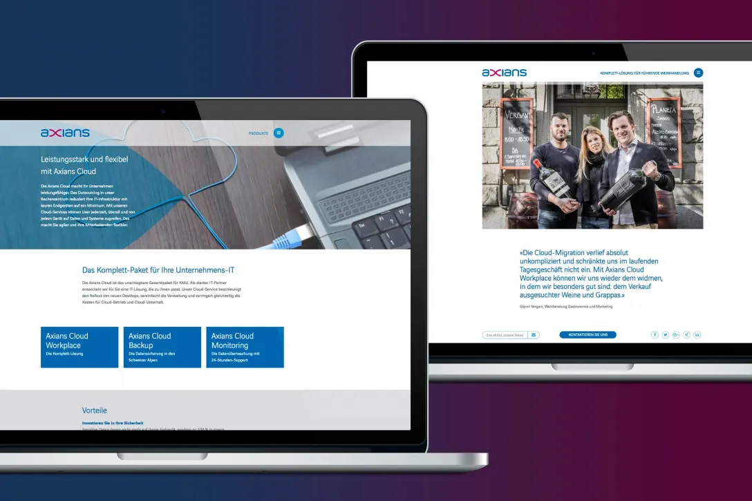 Macbook, Projekt, Branche, Case-Stories, Grosszügige Bilder, Reportagestil, Website, Konzept