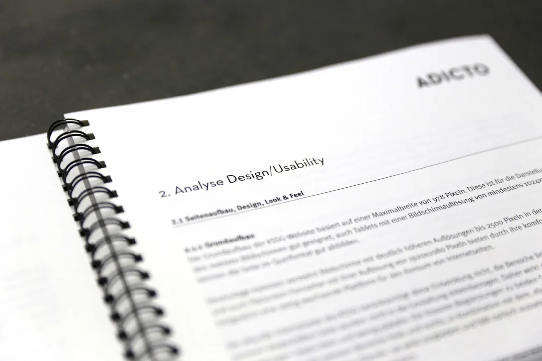 Analyse Design, Planung, Gestaltung, Erscheinungsbild, Zusammenstellung, Definition, Bedeutung, Dossier, Usability, Eindrücke, Bedienbarkeit, Accessibility