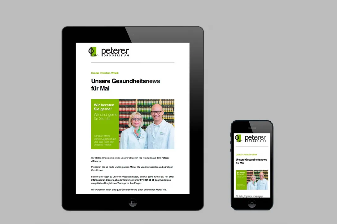 Automatisiertes eMail-Marketing, Drogerie Peterer, eShop, eCommerce, Shop-Lösung, Regelmässiger Versand, minimaler Aufwand