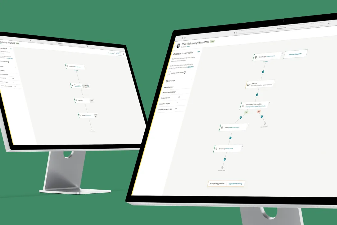 Legacy Notes, Bildschirm, Newsletter, E-Mail Automation, Builder, Grün, Desktop, Abläufe, Konstrukte