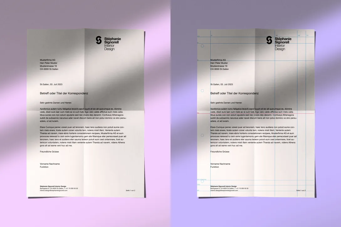 Brief, Schreiben, Print, Vermassung, Coporarte Design, Vorlage, Sauber, Reduziert, Papier auf pinkem Hintergrund
