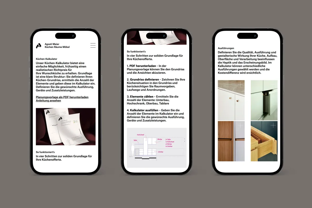 Landing-Page Küchen-Kalkulator, Erklärung, Tutorial, Download-Möglichkeit, Planungsvorlagen, Impressionen