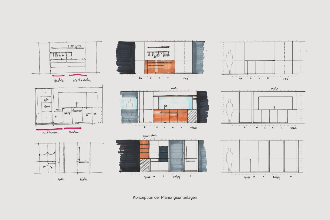 Konzeptions-Skizze für Planungsunterlagen, Designprozess, Gestaltung, Skizze, Scribble, Vorbereitung, Konzeption